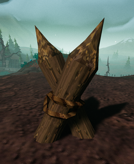 Small, tied wood spikes
